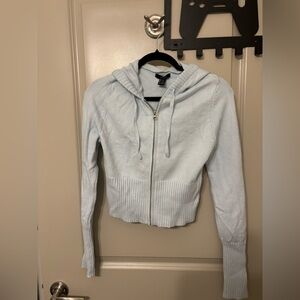 Forever 21 Soft Blue Knitted Cropped Hoodie
